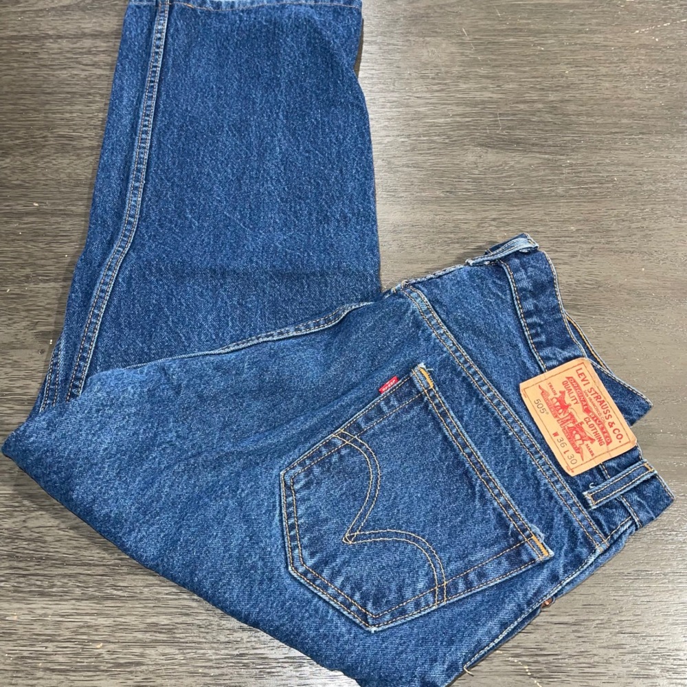Levi's Mens 36x30 Blue Jeans 505 Regular Fit Straight Leg Denim Pants